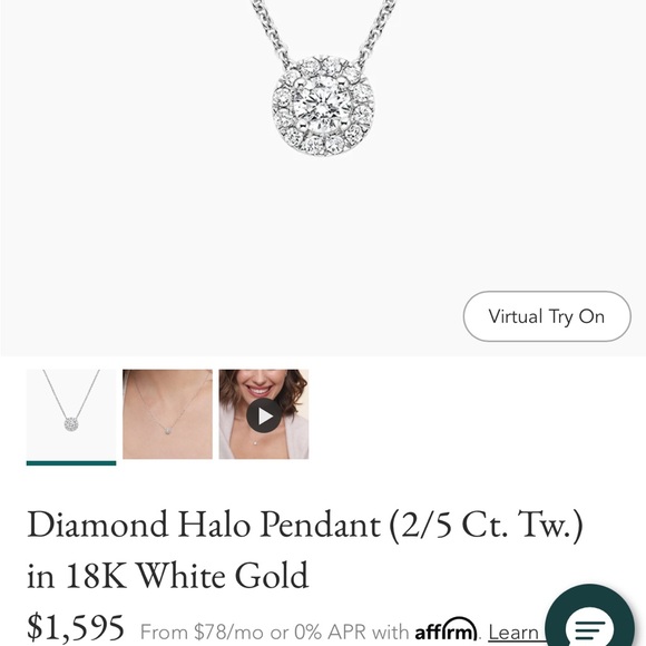 Brilliant Earth 18k White Gold Diamond Halo Pendant Necklace (2/5 Carat Diamond) - Picture 6 of 6